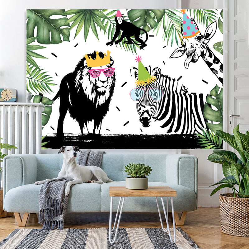 Lofaris Green With Black-White Safaris Theme Birthday Backdrop