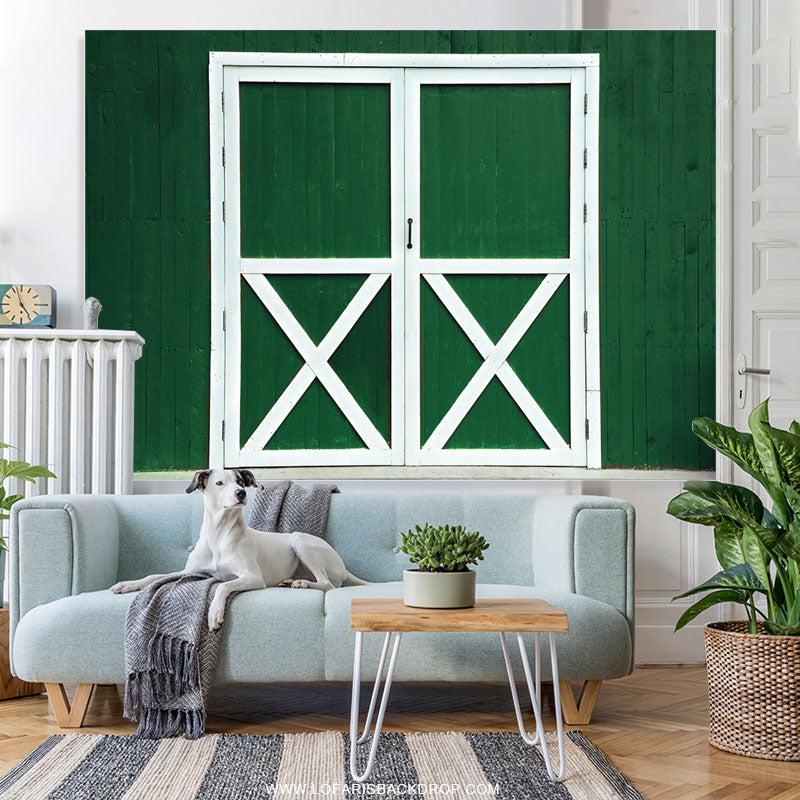 Lofaris Green With White Wooden Door Cowboy Birthday Backdrop