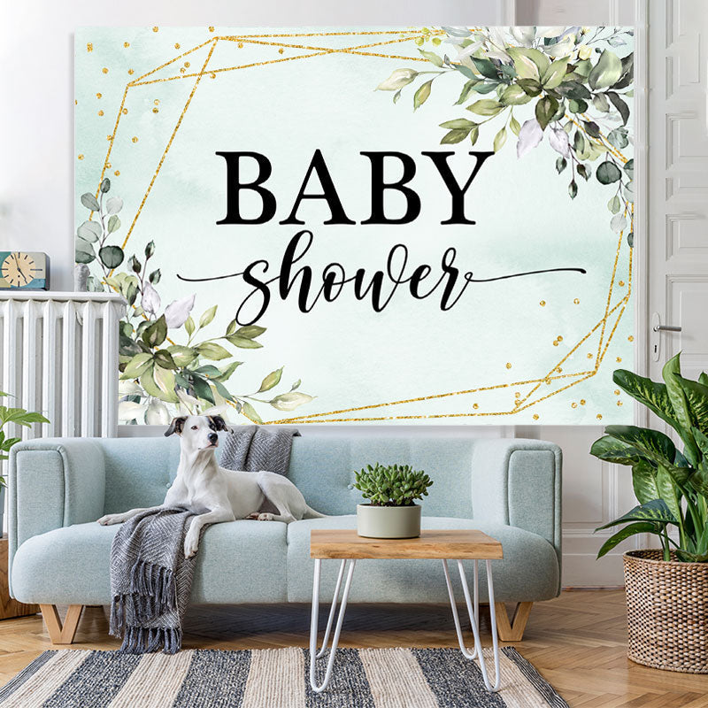 Lofaris Greenery Geometric Leaves Gold Glitter Baby Shower Backdrop