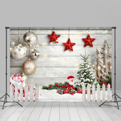 Lofaris Grey Wood And Santa Claus Dolls Merry Christmas Backdrop