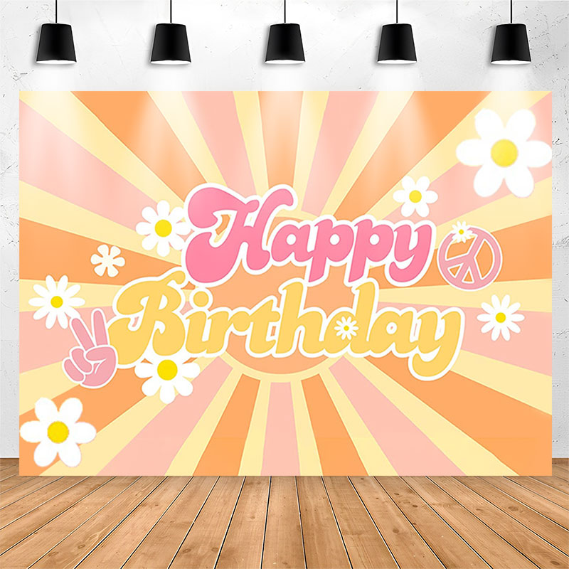 Lofaris Groovy Floral Orange Sunshine Stripe Birthday Backdrop