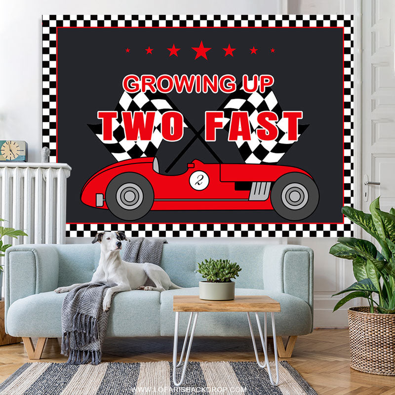 Lofaris Growing Up Two Fast Car Themed Happy Birthay Backdrop