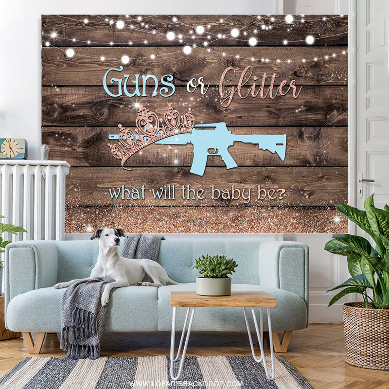 Lofaris Guns Or Glitter Wood Gender Reveal Baby Shower Backdrop