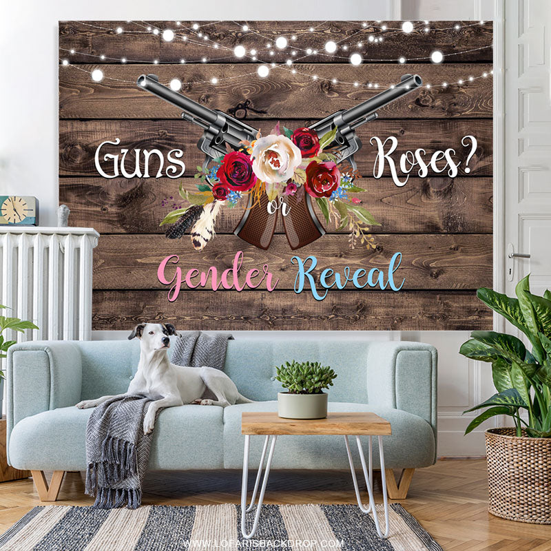 Lofaris Guns Or Roses Wooden Gender Reveal Baby Shower Backdrop