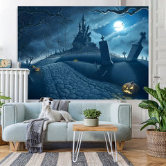 Lofaris Halloween Horror Night Castle Tree Pumpkin Lamps Backdrop