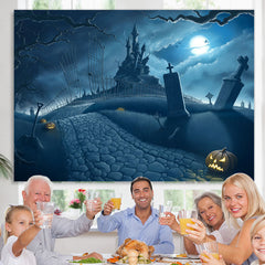 Lofaris Halloween Horror Night Castle Tree Pumpkin Lamps Backdrop