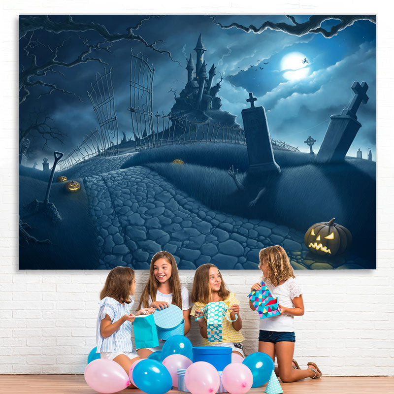 Lofaris Halloween Horror Night Castle Tree Pumpkin Lamps Backdrop