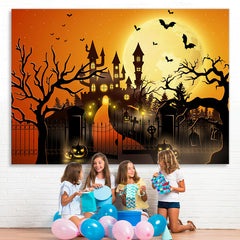 Lofaris Halloween Moonlight Haunted Castle Pumpkin Lantern Backdrop