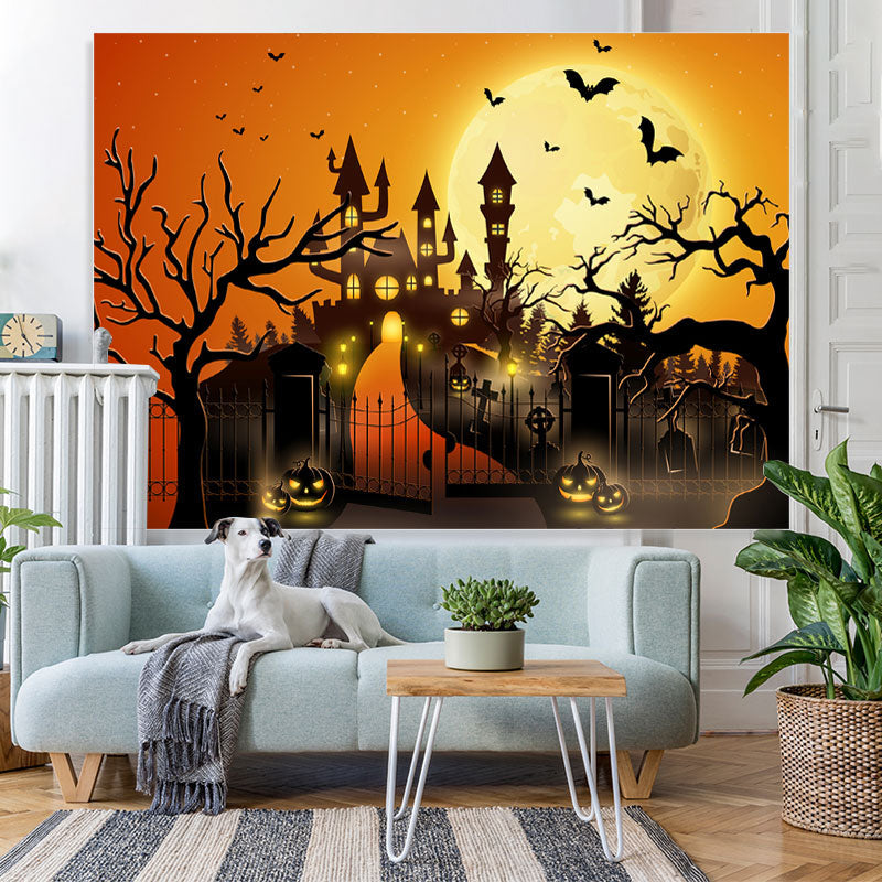 Lofaris Halloween Moonlight Haunted Castle Pumpkin Lantern Backdrop