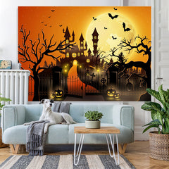 Lofaris Halloween Moonlight Haunted Castle Pumpkin Lantern Backdrop