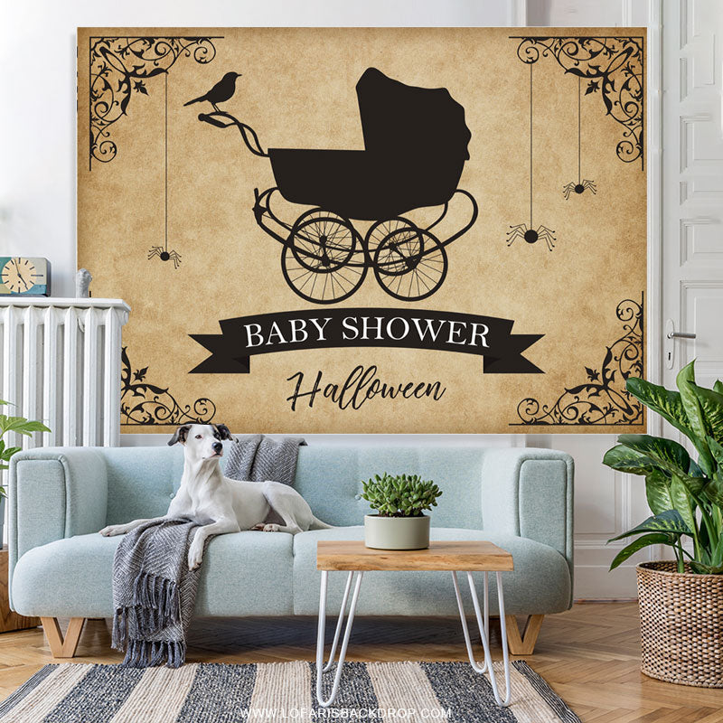Lofaris Halloween Theme Black And Khaki Baby Shower Backdrop