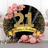 Lofaris Happy 21st Birthday Gold Ribbon Round Backdrops