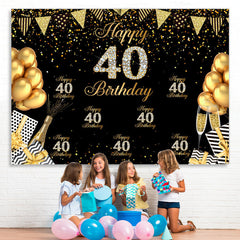 Lofaris Happy 40Th Birthday Black and Golden Balloon Backdrop