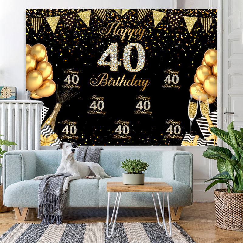Lofaris Happy 40Th Birthday Black and Golden Balloon Backdrop