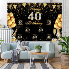 Lofaris Happy 40Th Birthday Black and Golden Balloon Backdrop