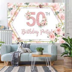 Lofaris Happy 50Th Birthday Party Pink Roses Backdrop for Woman