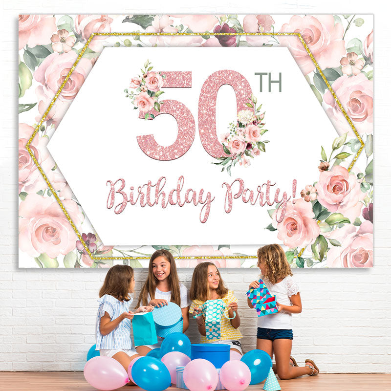 Lofaris Happy 50Th Birthday Party Pink Roses Backdrop for Woman