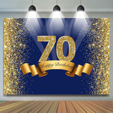 Lofaris Happy 70th Birthday Gold Glitter Royal Blue Backdrop for Photo