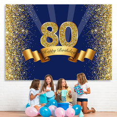 Lofaris Happy 80th Birthday Gold Glitter Royal Blue Backdrop for Party