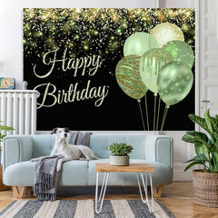 Lofaris Happy Birthday Balloon Green Glitter Black Party Backdrop