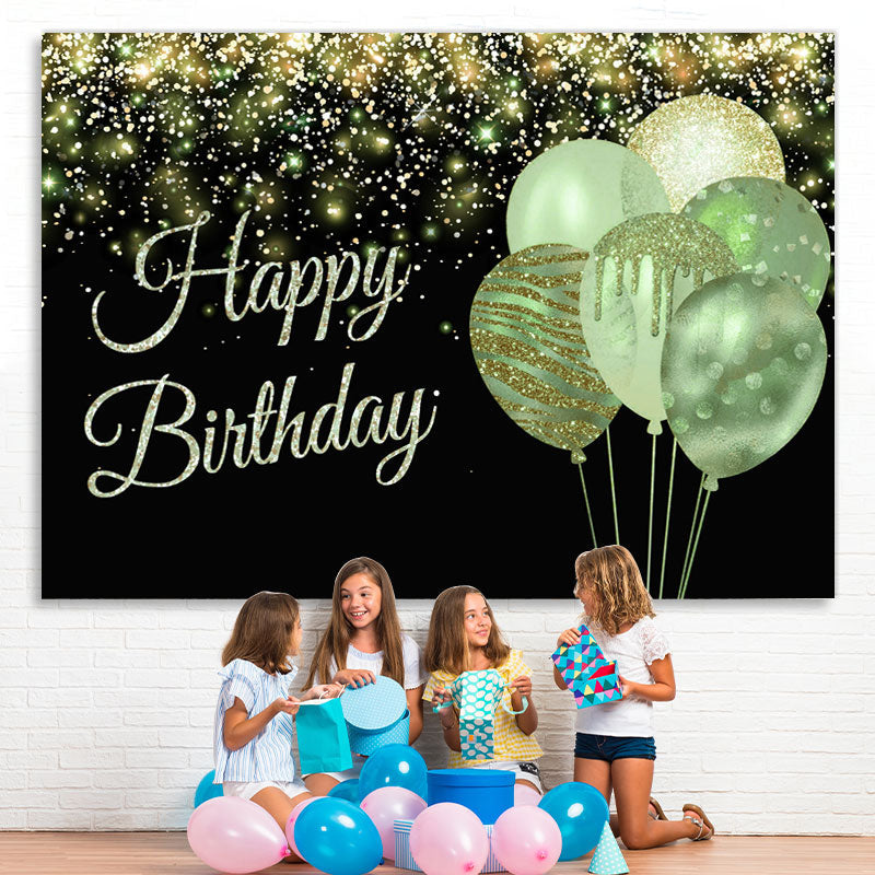 Lofaris Happy Birthday Balloon Green Glitter Black Party Backdrop