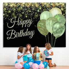 Lofaris Happy Birthday Balloon Green Glitter Black Party Backdrop