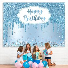 Lofaris Happy Birthday Blue Glitter Diamonds Party Backdrop