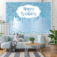 Lofaris Happy Birthday Blue Glitter Diamonds Party Backdrop