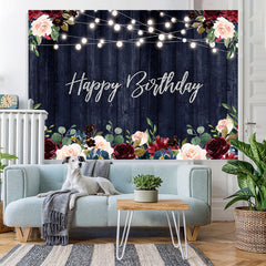 Lofaris Happy Birthday Floral Lights Borads Backdrop for Party