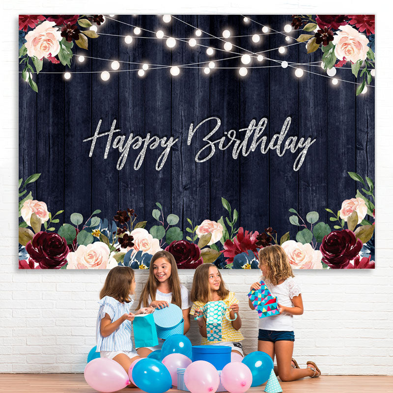 Lofaris Happy Birthday Floral Lights Borads Backdrop for Party