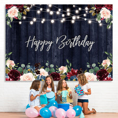 Lofaris Happy Birthday Floral Lights Borads Backdrop for Party
