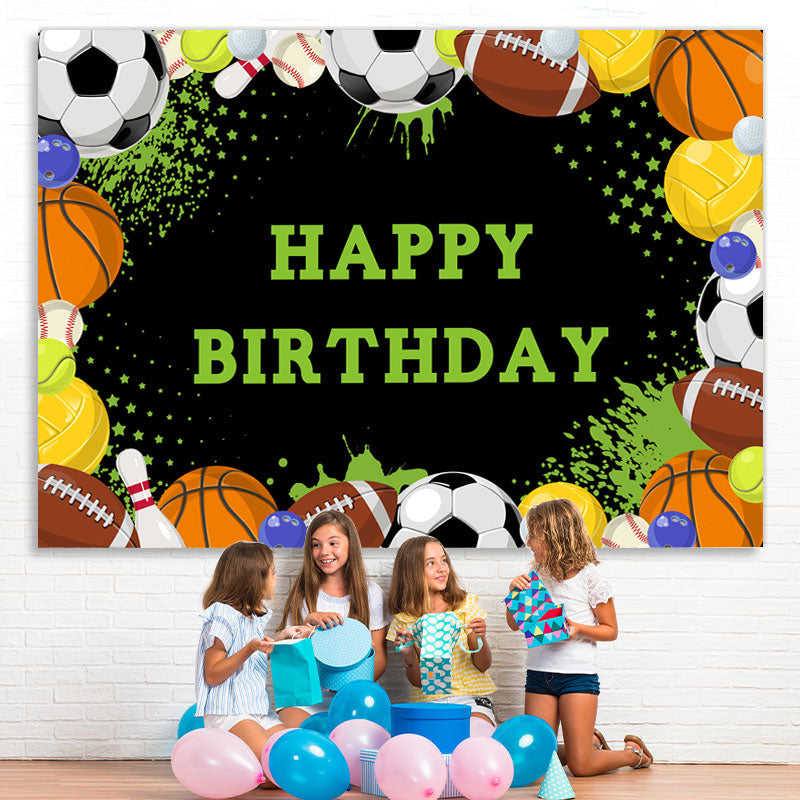 Lofaris Happy Birthday Football Sports Black Backdrop for Boys