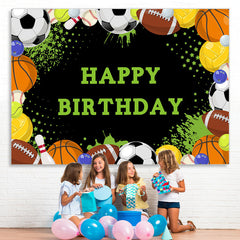 Lofaris Happy Birthday Football Sports Black Backdrop for Boys