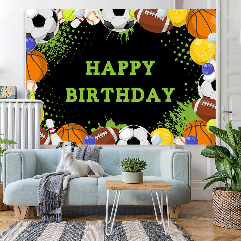 Lofaris Happy Birthday Football Sports Black Backdrop for Boys