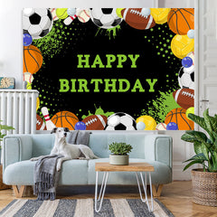Lofaris Happy Birthday Football Sports Black Backdrop for Boys