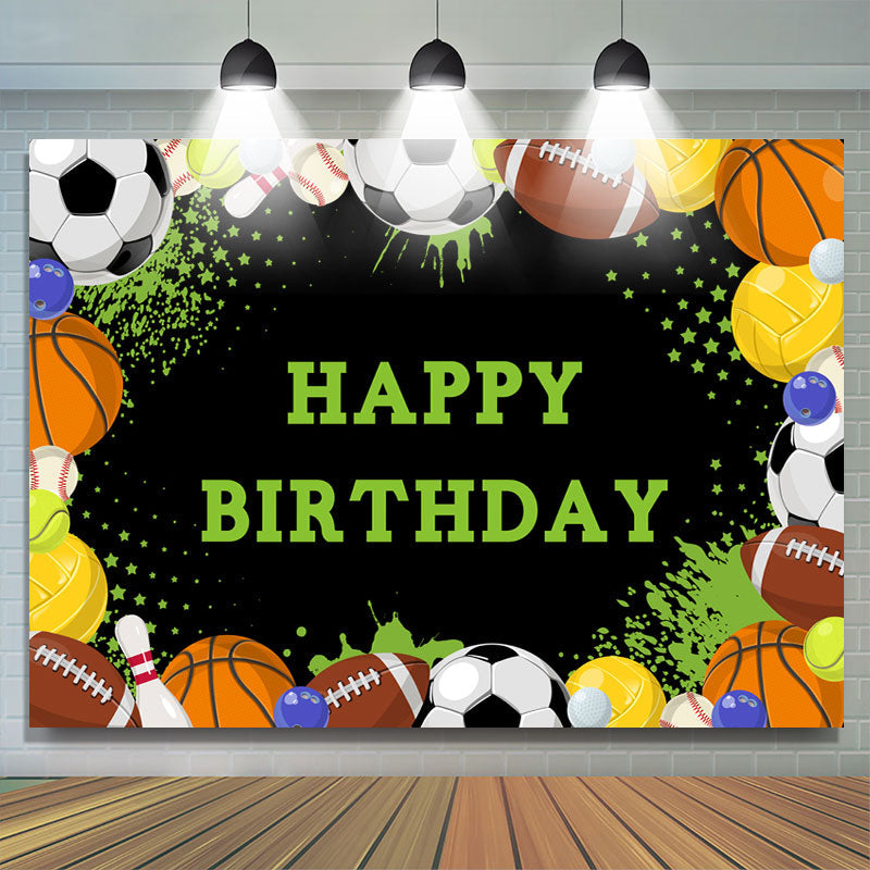 Lofaris Happy Birthday Football Sports Black Backdrop for Boys