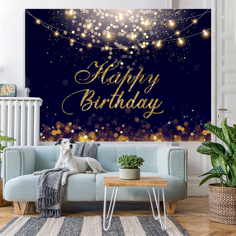 Lofaris Happy Birthday Gold Glitter Bokeh Backdrop for Party