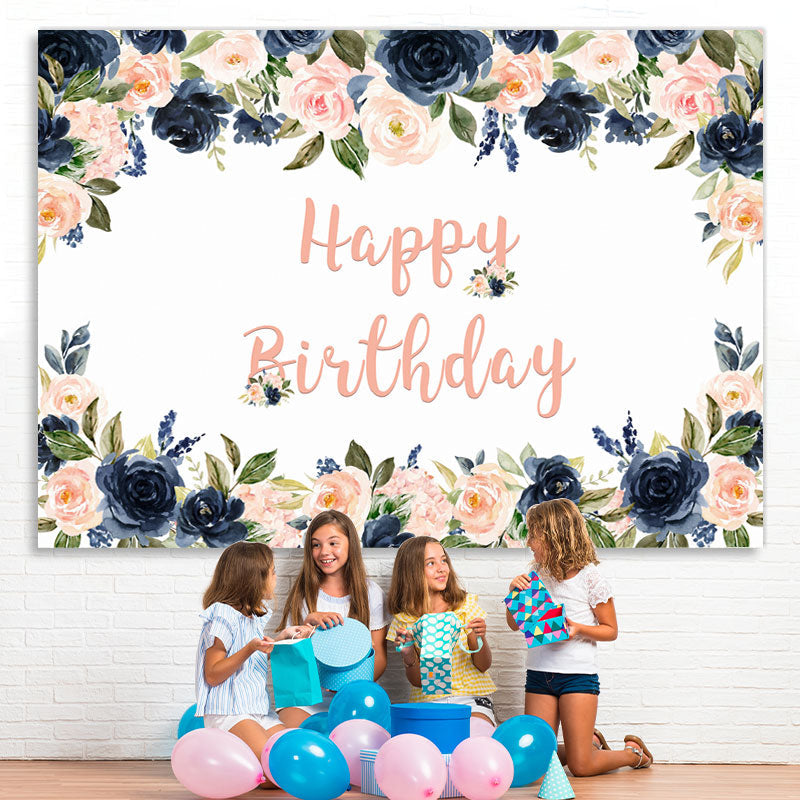 Lofaris Happy Birthday Pink Floral Party Backdrop for Girl