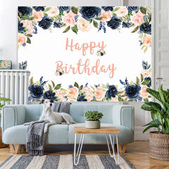 Lofaris Happy Birthday Pink Floral Party Backdrop for Girl