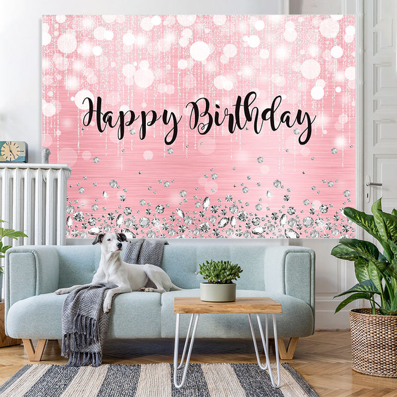 Lofaris Happy Birthday Pink Glitter Bokeh Backdrop for Party