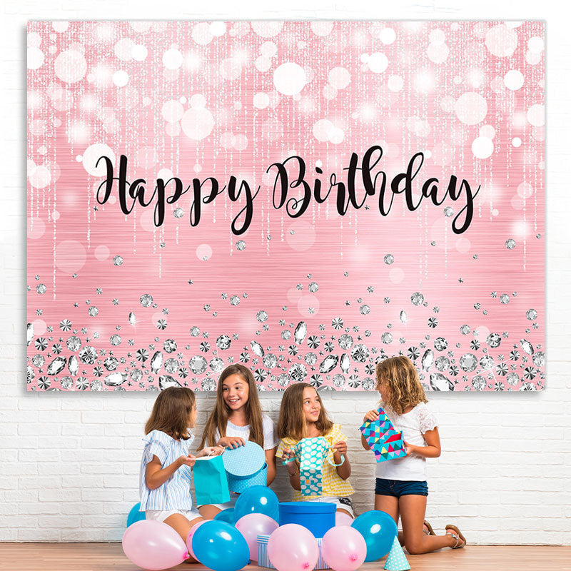 Lofaris Happy Birthday Pink Glitter Bokeh Backdrop for Party