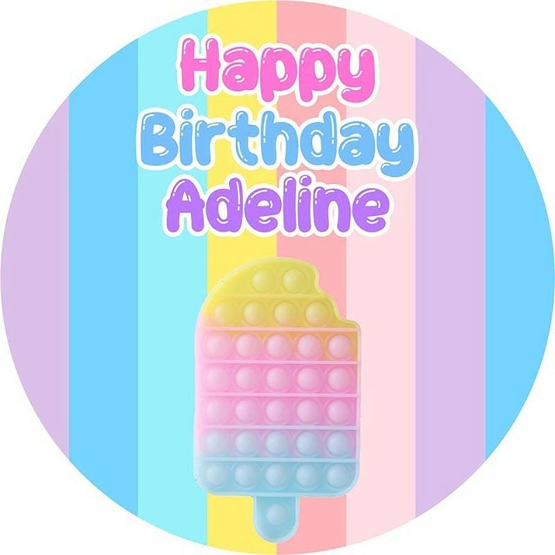 Lofaris Happy Birthday Pop It Toy Girls Party Round Backdrops