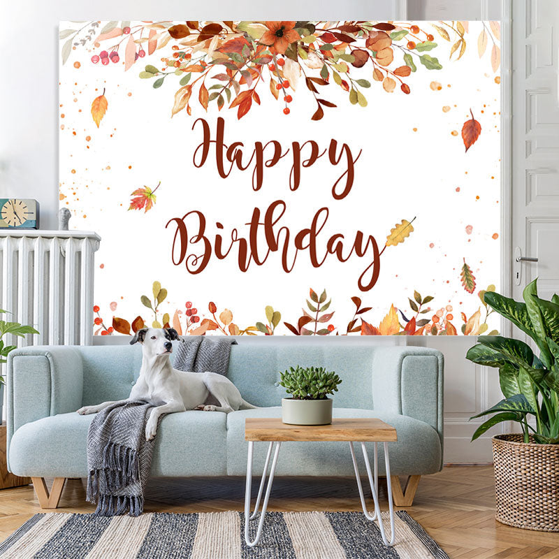 Lofaris Happy Birthday Red and Yellow Leaves Backdrop