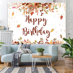 Lofaris Happy Birthday Red and Yellow Leaves Backdrop