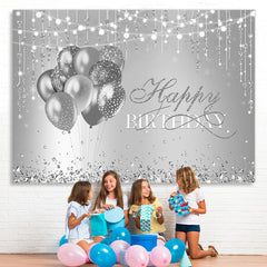 Lofaris Happy Birthday Silver Balloon Glitter Lights Backdrop for Party
