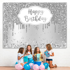 Lofaris Happy Birthday Silver Glitter Diamonds Backdrop for Party