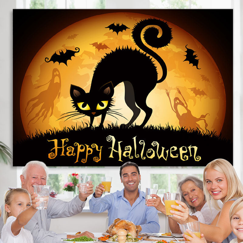 Lofaris Happy Halloween Moon Black Cat Party Backdrop for Photo