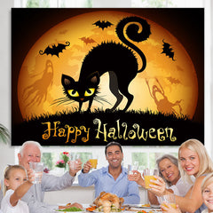 Lofaris Happy Halloween Moon Black Cat Party Backdrop for Photo
