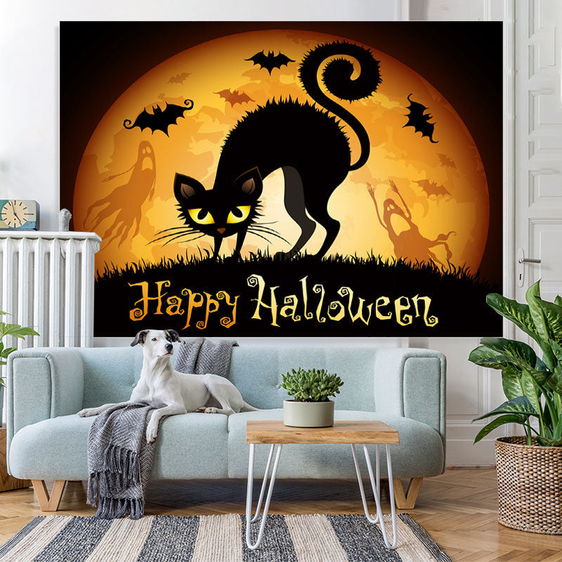 Lofaris Happy Halloween Moon Black Cat Party Backdrop for Photo