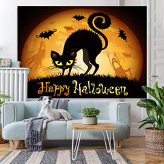 Lofaris Happy Halloween Moon Black Cat Party Backdrop for Photo